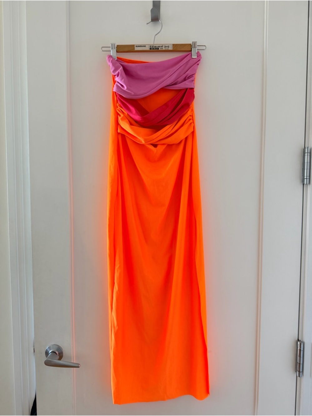 Neon Orange Strapless cover up with Pink & Magenta Twist